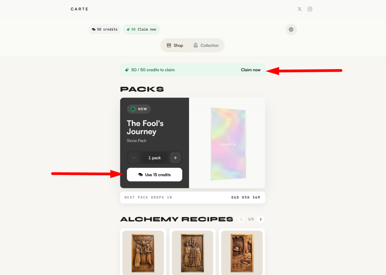 Onchain Claim. Farm Credits and Open Packs image 2