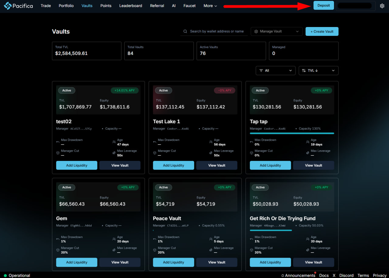Vaults on Pacifica Testnet image 3